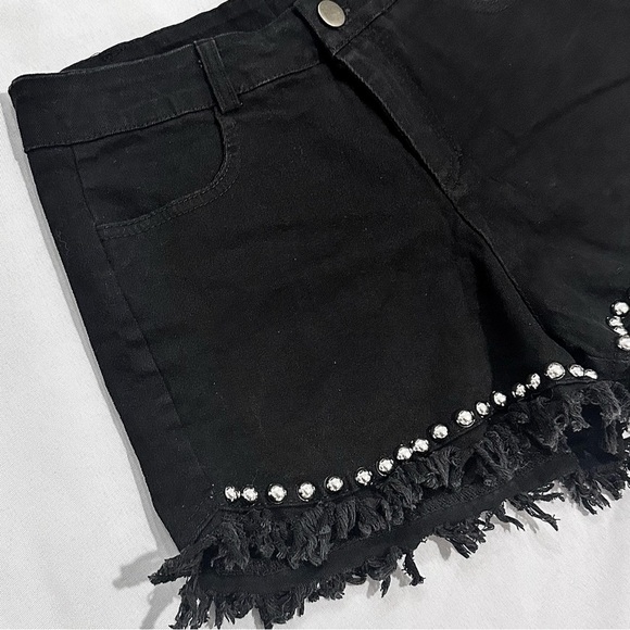 Distressed Studded Black Jean Shorts - Picture 2 of 5